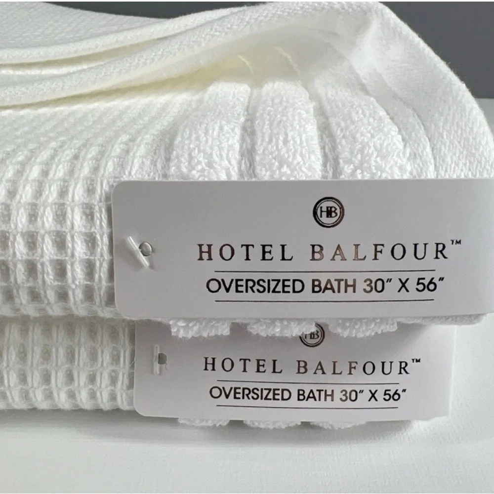 Hotel Balfour 2 Pck Textured Waffle Weave Twist COTTON Bath Towels 30x56” White